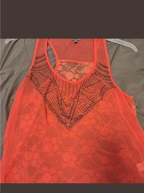 Charlotte Russe Coral Lace Racerback Tank with Stud Accents